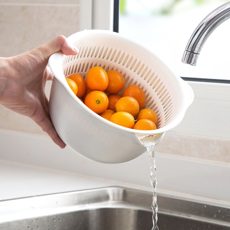 Drainage storage basket Kitchen storage basin Wash vegetable fruit box Double layer Wash basin Drain Desktop fruit basket Plain