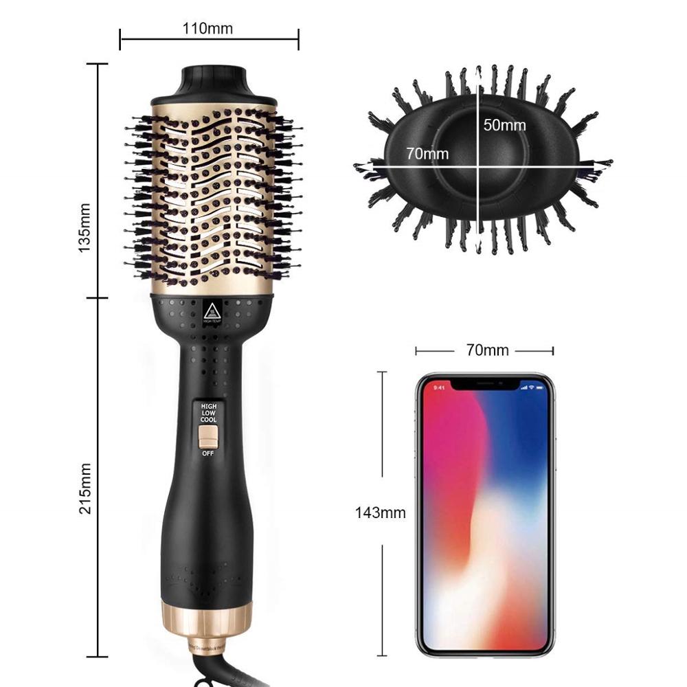 One Step Hair Dryer & Volumizer Straightener Curler Brush Gold Air Brush Negative Ions Rotary Blower Tangle Detangling Comb