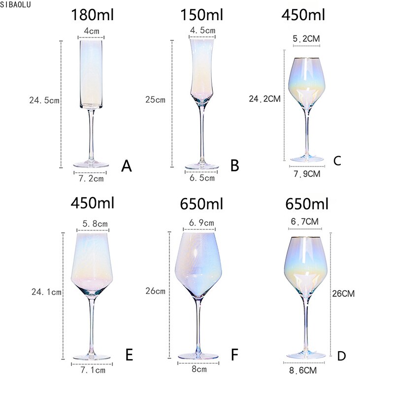 Copas de vino de colores arcoíris, copas chapadas en iones, de , una variedad de estilos, Copas de champán de cristal de colores