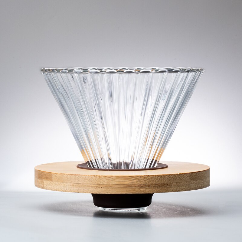 Glass Coffee Funnel Dripper Wooden V60 Brackets Glass Coffee Funnel Dripper Glass Coffee Filter Reusable Coffee Filters: Transparent