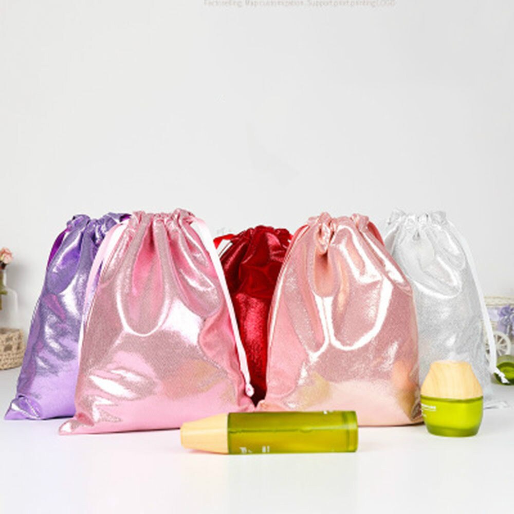 Suave PU cuero lentejuelas Rosa cordón bolsa BagWedding caramelo embalaje cosmético bolso accesorios de viaje