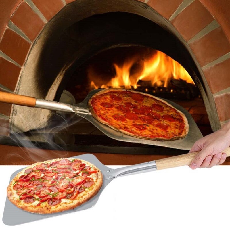 Aluminium 9 tommer pizza skræl skovl med træhåndtag kageskovl pizza løfter værktøj bageværktøj 66cm længde