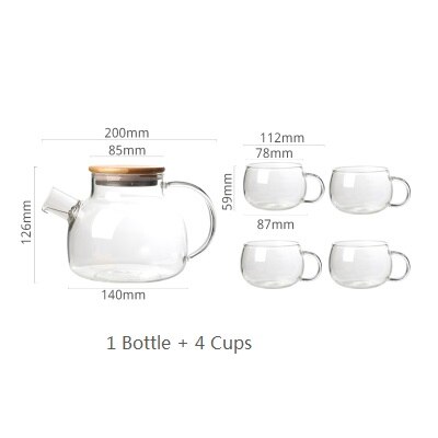 Slanghåll värmebeständiga flaskor kallvattenkannor hög borosilikatglasflaska stor kapacitet 34oz 61oz med koppar: 1000ml med 4 koppar