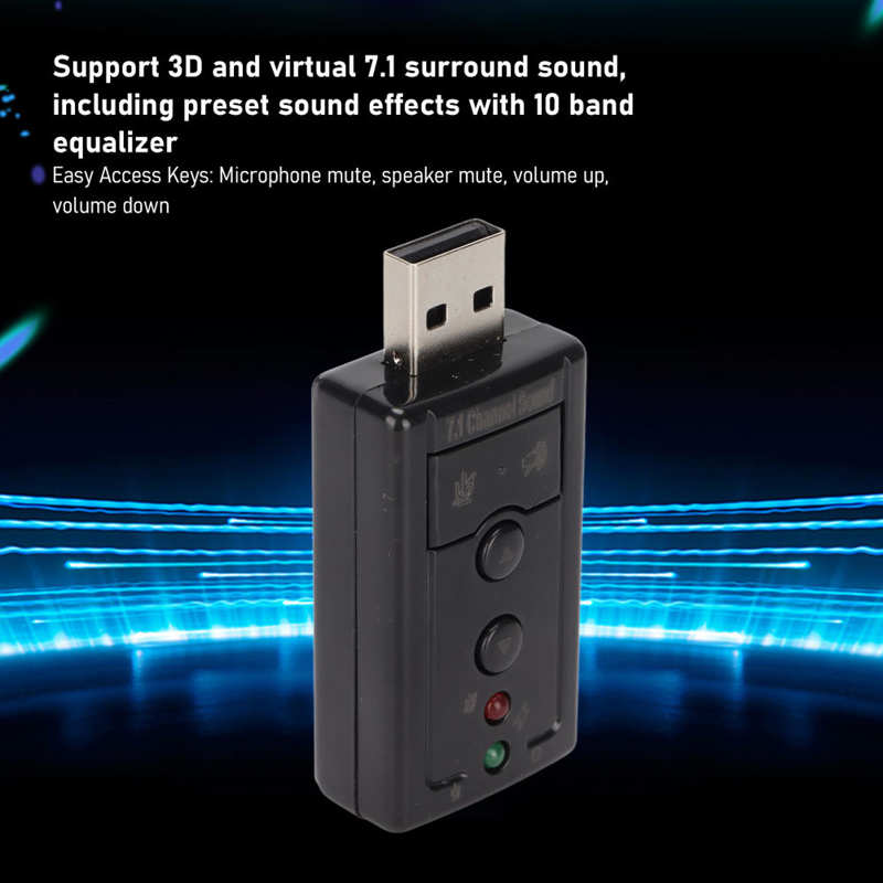 Virtual Sound Card Internal Amplifier and Volume Controls 7.1 Channel Sound Card with 3.5mm and Microphone Ports