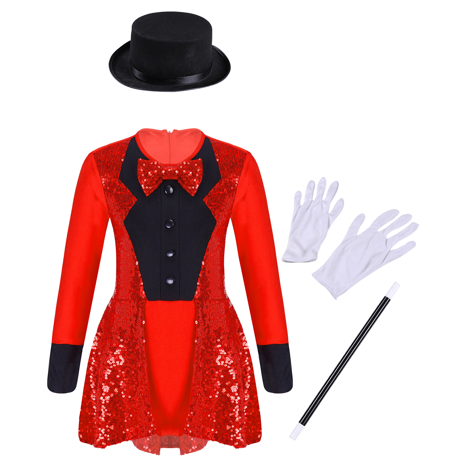 Disfraz de circo para niñas, disfraz de mago, conjunto de ropa de baile para temática de actuación de Halloween: XXXL / Negro
