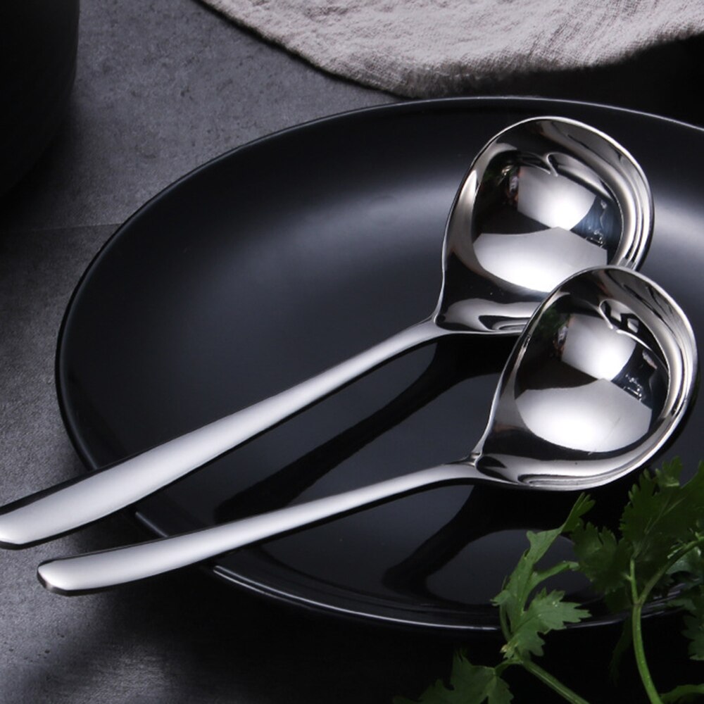 S/L Korean Style Long Handle Soup Spoon Stainless Steel Round Dinner Spoons Kitchen Supplies Cooking Tool