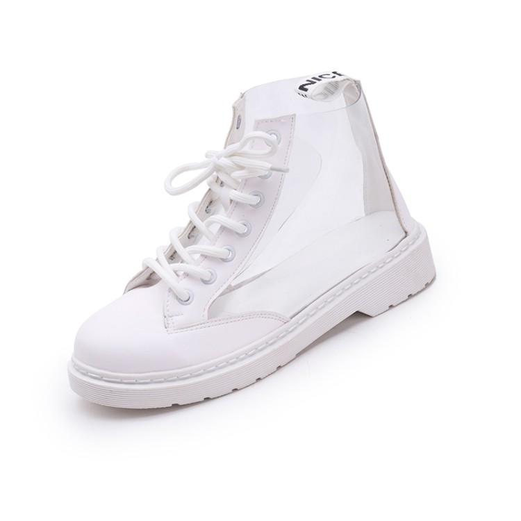 Bottes de pluie transparentes fujin pour femmes, bottines imperméables, chaussures en gelée d'eau, bottines à lacets: Blanc / 8