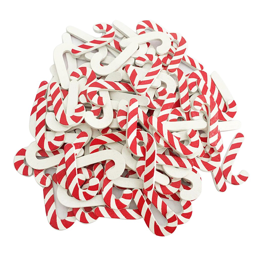 50x Candy Cane Walking Stick Wooden Shapes Ornament for for Kids DIY Craft Christmas Wedding Party Decoration Table Scatter