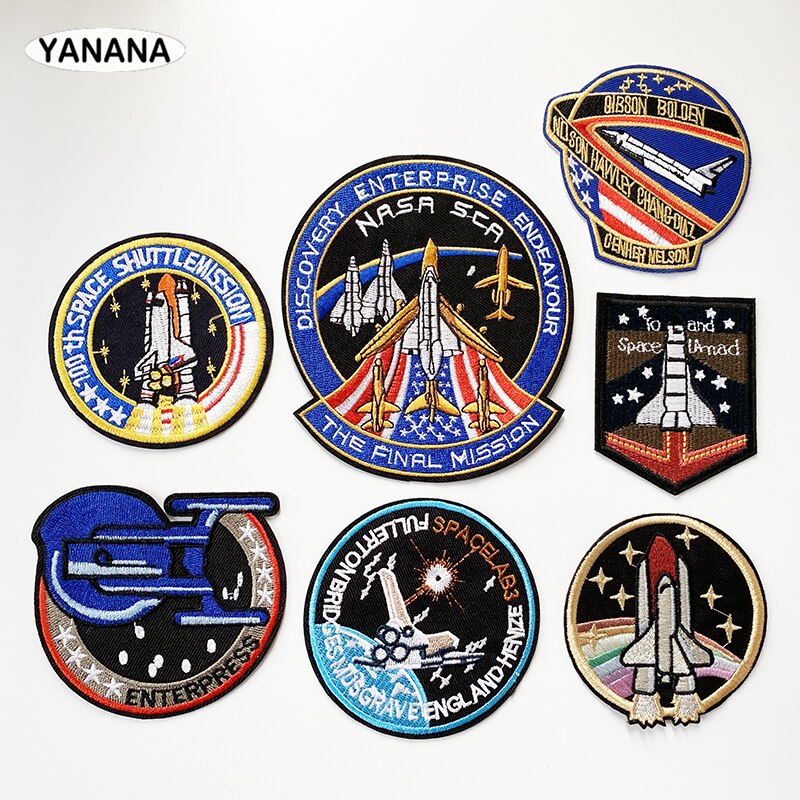 Ruimte Shuttle Astronaut Ijzer Op Flarden Kleding Geborduurde Naaien Applique Logo Patch Streep Badges Voor Kleding Tas