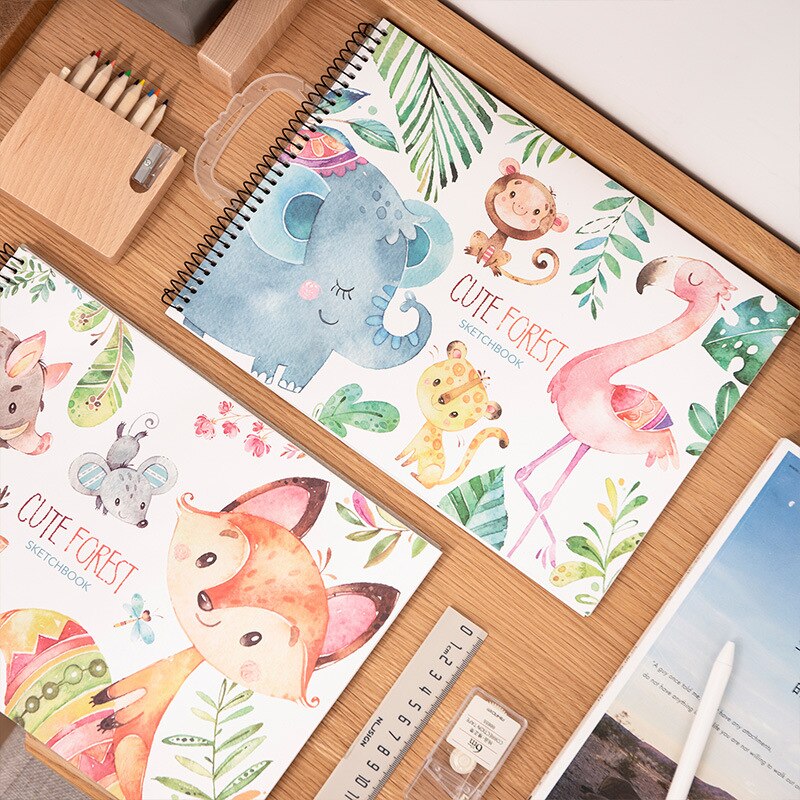 Yisuremia Kawaii 50 Sheets A4 Coil SketchBook Art Drawing Painting Template Graffiti Sketch Books School Office Art Supplies