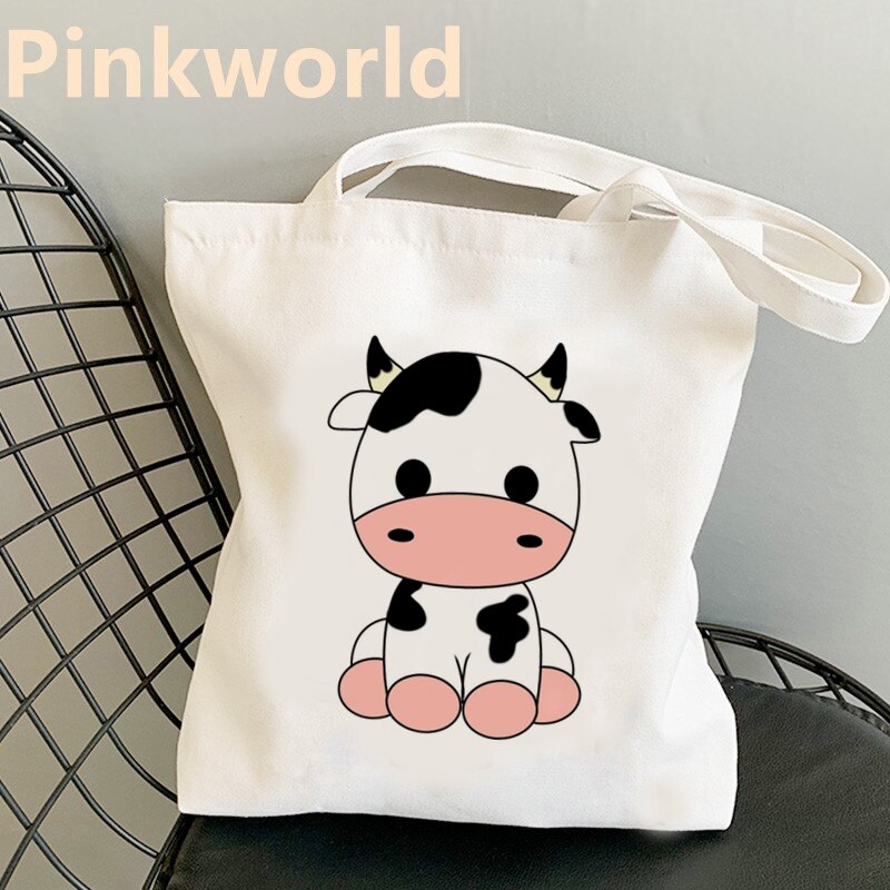Tas Kawaii Koe Cartoon Grappige Leuke Print Canvas Cool Shopper Bag Shopper Zwart Wit Vrouwen Shopper Schoudertassen Tote tas: 1