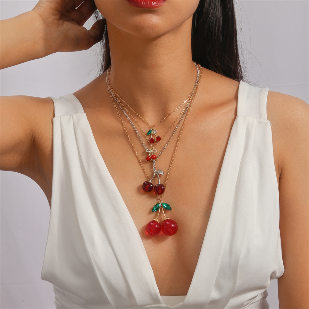 Aihua Mooie Gouden Kleur Wijn Rode Kers Hanger Ketting Voor Vrouwen Persoonlijkheid Ketting Bruiloft Sieraden Verjaardagscadeautjes