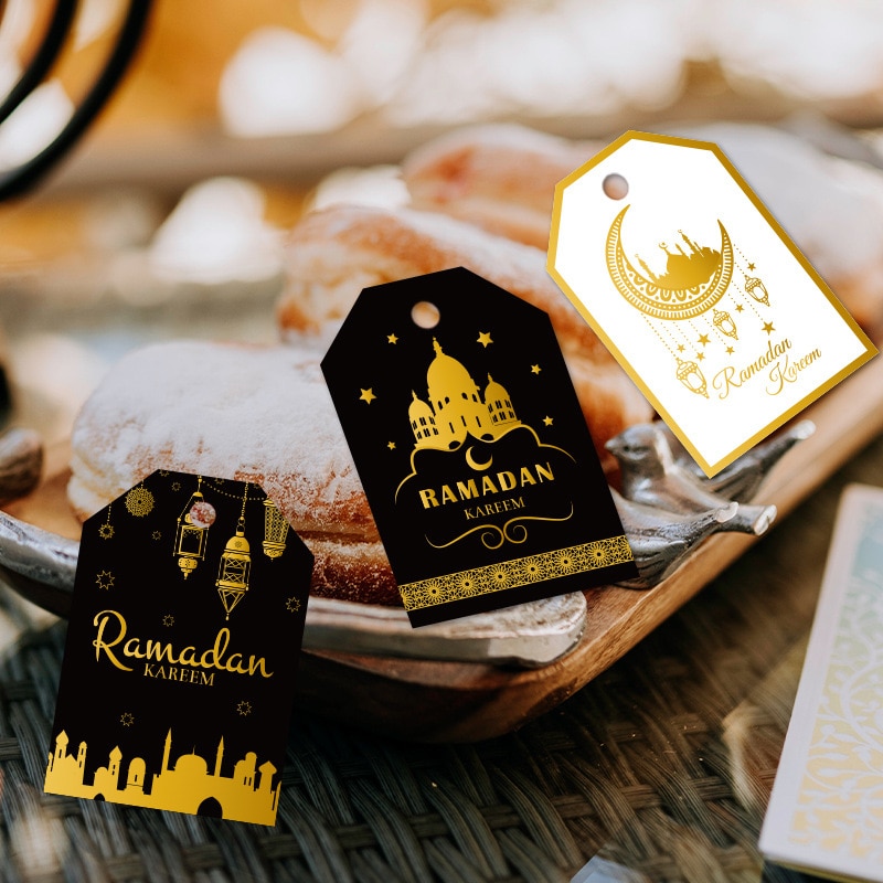 48 stk muslimsk eid mubarak tag ramadan festival fest dekoration taske kasser hænge tags dekor stjerne måne lille tag eid forsyninger
