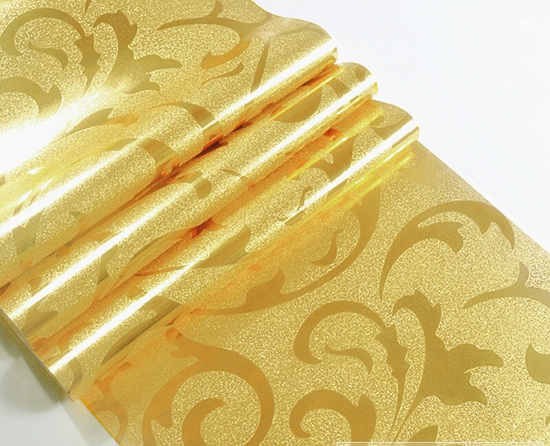 Gold foil wallpaper golden silver European-style ranunculus vetch leaf ceiling living room bedroom TV background wallpaper: Light golden