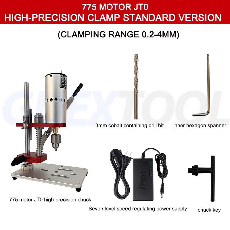 Mini taladro de prensa de CC, Micro taladro de banco B10, Portabrocas de 0,6-6mm, TALADRADORA DE BANCO portátil, Motor 775, Metal, Jade, madera, herramientas para manualidades DIY Perforación de pulido y pulido Pequeño: Rojo