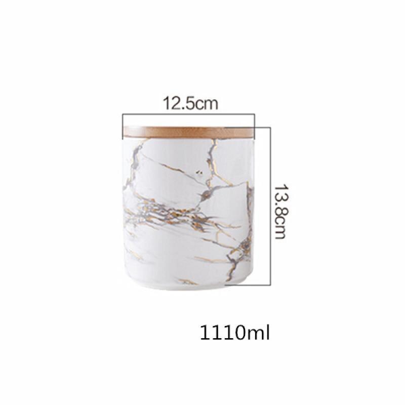Keramikförvaringsburk marmorkorn kök keramik tätning gryta spannmål kaffe te kryddor lagringstank med lock förvaringsburk: M 12.5 x 14cm (1110ml)