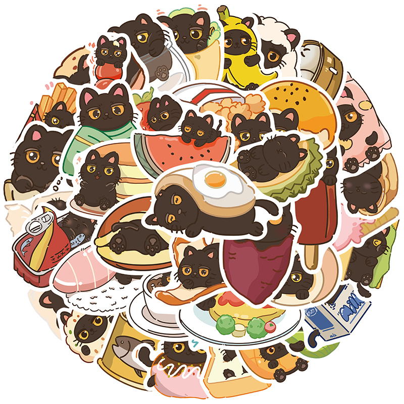 50 STKS Leuke Zwarte Kat Stickers Grappige Cartoon Kat Meme Decals Pack Waterdicht Vinyl Sticker voor Scrapbooking Skateboard Journaling