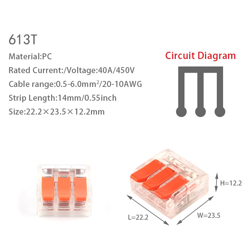 10PCS Cable Connector 6mm2 Universal Compact Quick Connectors Cable For Household Wire Terminal Connector Push-in with Lever: 10PCS 613T