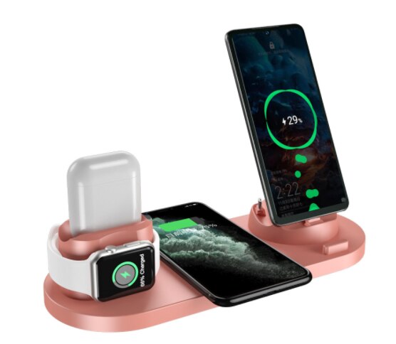 SeenDa Wireless Charging Station 6 in 1 Fast Charging Stand for Multiple Devices Apple Watch Series AirPods Pro iPhone 13/13 Pro: Rose Pink
