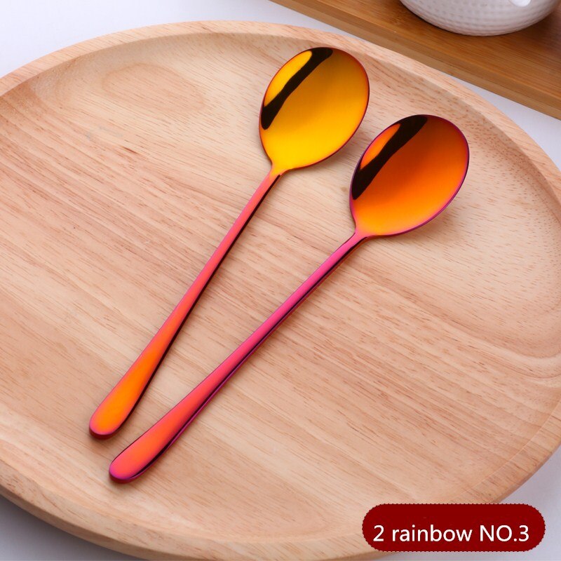 2PCS Rose Gold Colorful Coffee Spoon Stainless Steel Long Handle 8 Color Korean Mixing Spoons Set Dessert Long Ice Kitchen Scoop