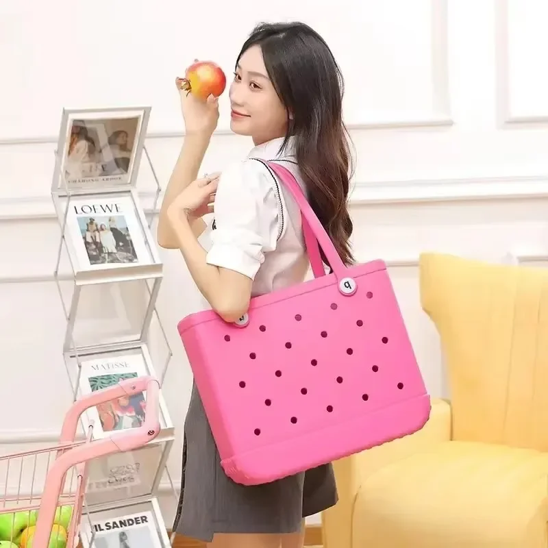Gummi Frauen Bogg Tasche Sommer Schwimmbad Schulter Handtasche EVA Große Kapazität Warenkorb Weibliche Schwimmbad Tote Strand Zipfel