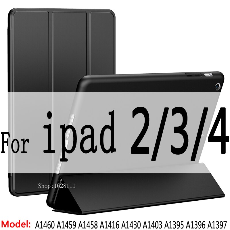 Enkelt for ipad pro 9.7 etui  / a1673 a1674 a1675,  mykt tpu skinn smart deksel for ipad 2/3/4 etui funda  a1460: 234 svarte