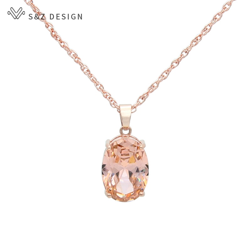 S&Z Oval Egg Shape Cubic Zirconia 585 Rose Gold White Gold Pendant Necklace For Women Wedding Party Jewelry