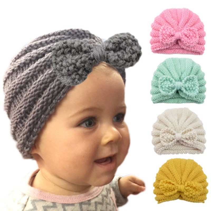 7 farver strikket baby vinter hat baby sløjfer beanie turban hatte børn cap nyfødte hat til piger toddler tilbehør