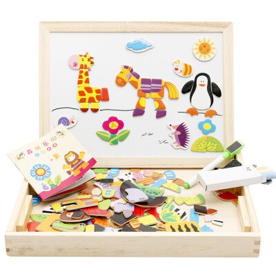 Kinderen Speelgoed Houten Magnetische Puzzel Dier Puzzel Dubbelzijdig Magnetisch Tekenbord Kinderen Puzzel Puzzel: ACL5