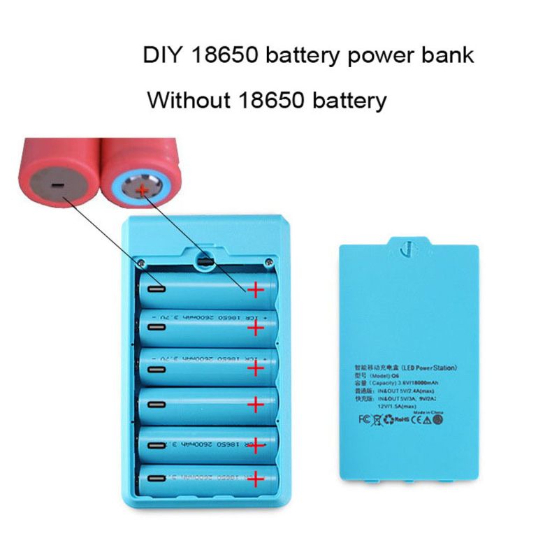 Dual USB 6x 18650 Batteries DIY Power Bank Box Holder Case with LED Light Charger Power Adapter For Mobile Phone Tablet