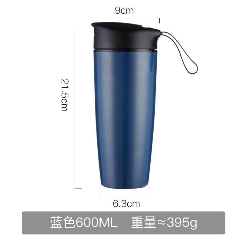 560ml Thermal Coffee Mug Ceramic Inside Insulated Travel Mug Thermos Coffee Tumbler Vacuum Flask Stainless Steel Tumbler Cups: blue
