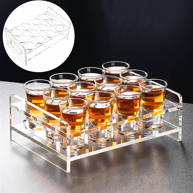 6/12 Hole Acrylic Shot Glass Holder Transparent Liquor Cup Display Rack Whisky Cup Serving Tray Bar Drinkware