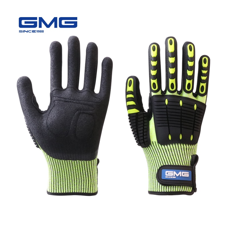 Anti Impact Gloves Anti Vibration oil-proof GMG Yellow HPPE GMG TPR Safety Work Gloves Cut Resistant Gloves