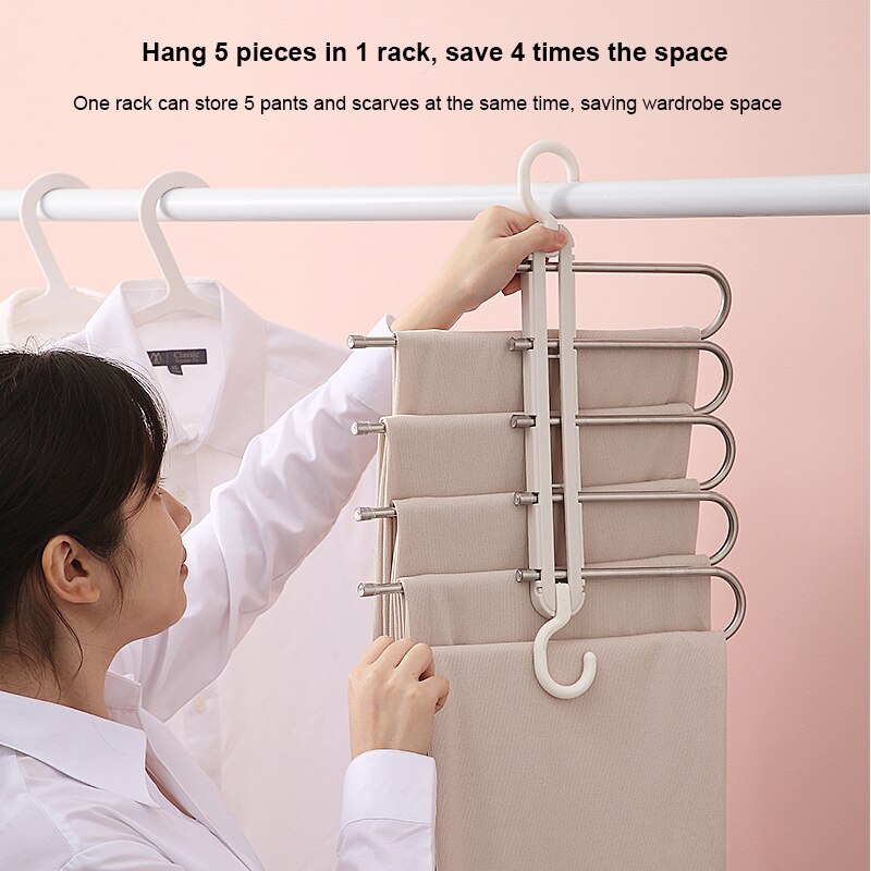 5-in-1 Drying Rack Hanger Wardrobe Finishing Double Hook Stainless Steel Folding Pants Rack Five In One Dual Drying Rack Hanger