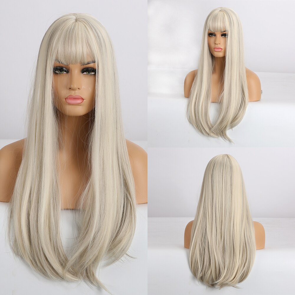 EASIHAIR, pelucas largas rectas de color negro a marrón con flequillo, pelucas sintéticas de pelo Natural, pelucas de Cosplay diarias, resistentes al calor: LC169-6