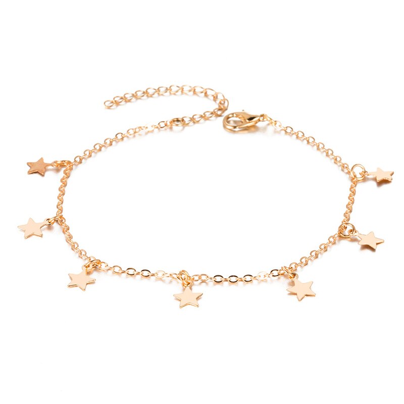 Goud Kleur Pentagram Enkelbanden Barefoot Voet Sieraden Been Enkelbanden Op Voet Enkel Armbanden Voor Vrouwen: Gold