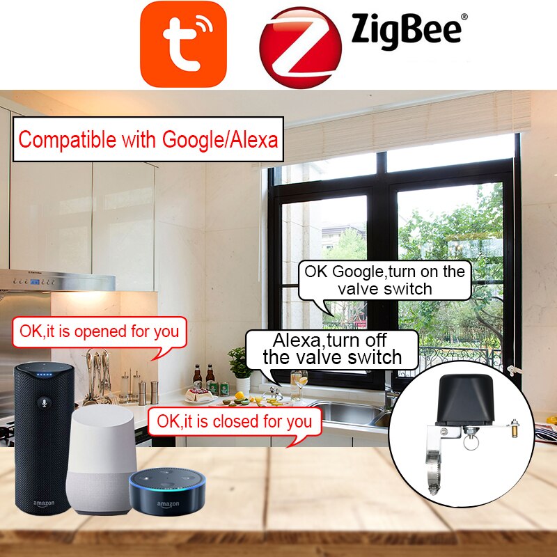 Tuya gas vattenventil zigbee trådlös kontroll smart hemautomation kontrollventil gassäkerhetsstöd alexa google assistant