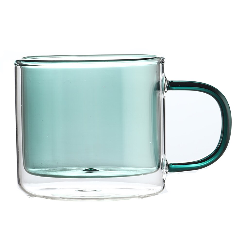 Vasos dobles de Color hechos a mano, tazas de cristal de borosilicato de alta resistencia al calor para el desayuno, tazas de 250ml para café, leche, jugo, avena: GREEN