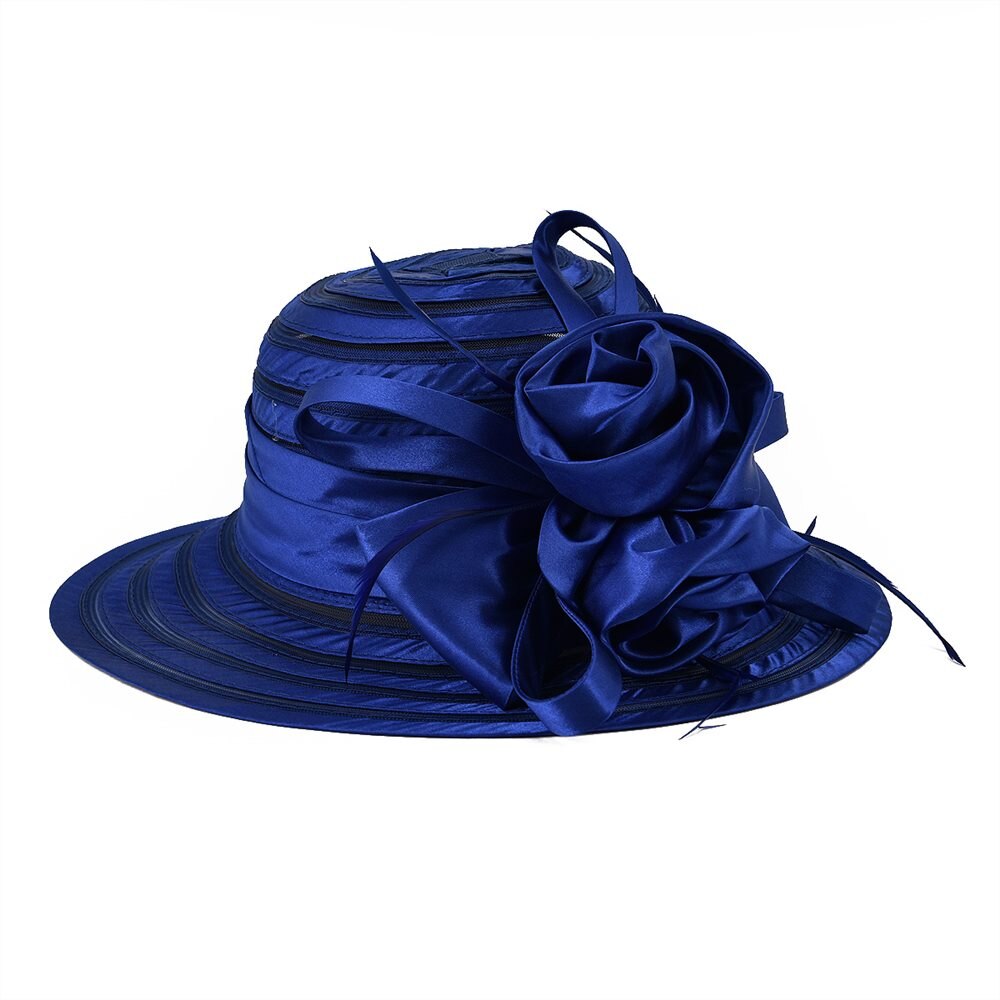 VOBOOM Organza été chapeau femmes vert large bord Protection solaire mariage église mer plage chapeaux rayure dames chapeau arc fleur 001