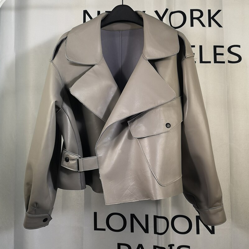 Rabatt grunnleggende essensielt løs høymidjet skinnjakke #39 kvinner med lange ermer streetwear jakkekrage elegante kåper til #39
