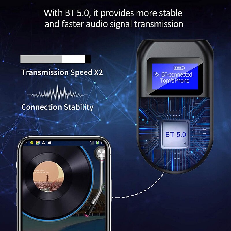 Bluetooth 5.0 Audio Zender Ontvanger Lcd-scherm 3.5 Mm Aux Met Microfoon Voor Tv Speaker Headset Auto Audio