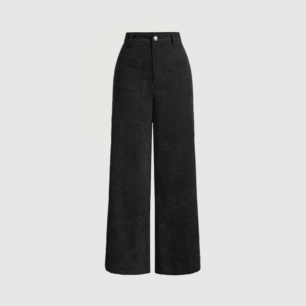 Mia Muse Pantalones de mujer para todas las estaciones Casual Retro Vintage Bolsillo Cintura natural Longitud total Adecuado para todas las ocasiones Pantalones: L / Negro