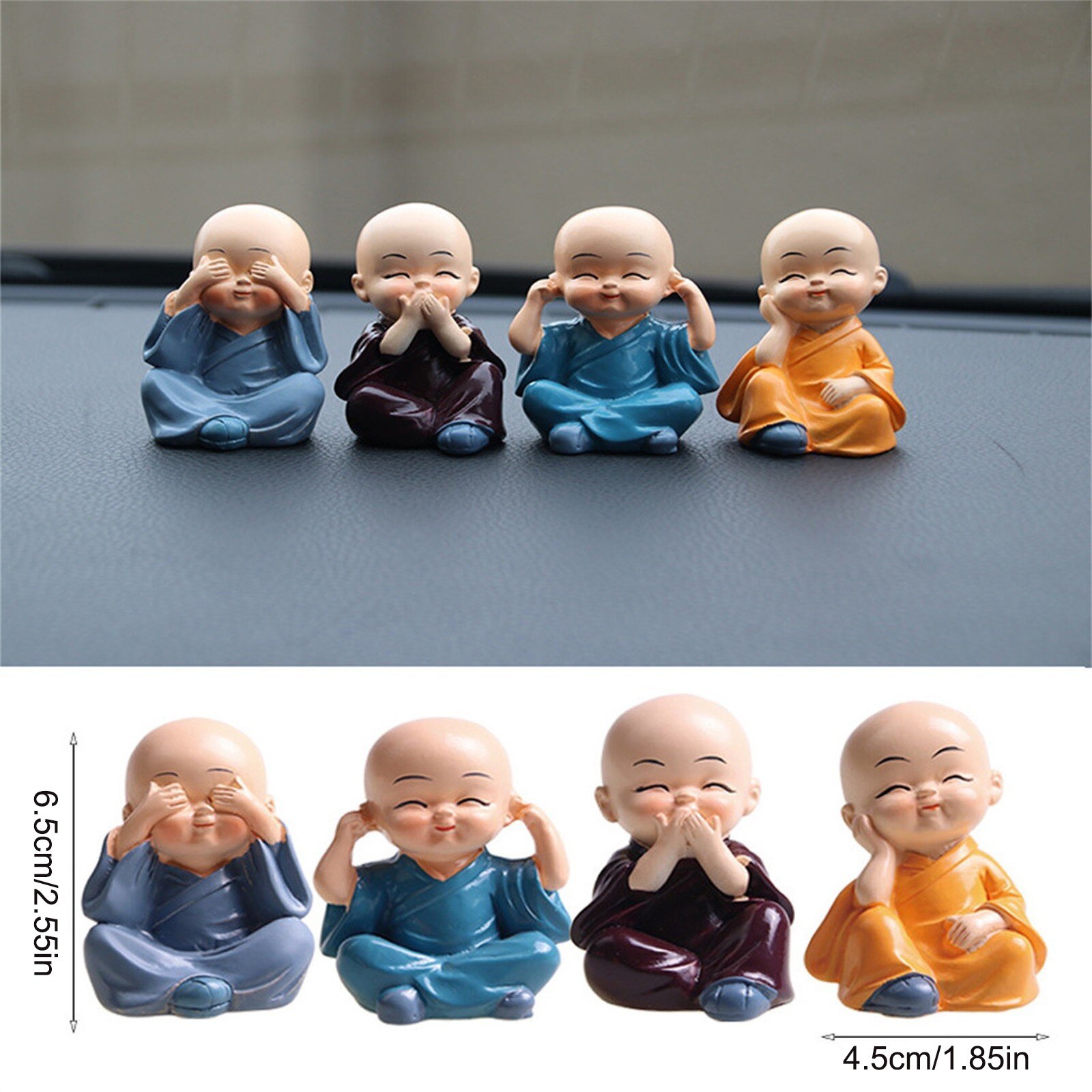 4 Stuks Mooie Kleine Kungfu Monniken Maitreya Boeddha Hars Ambachten Decoraties Voor Huis En Auto Woondecoratie # T2P