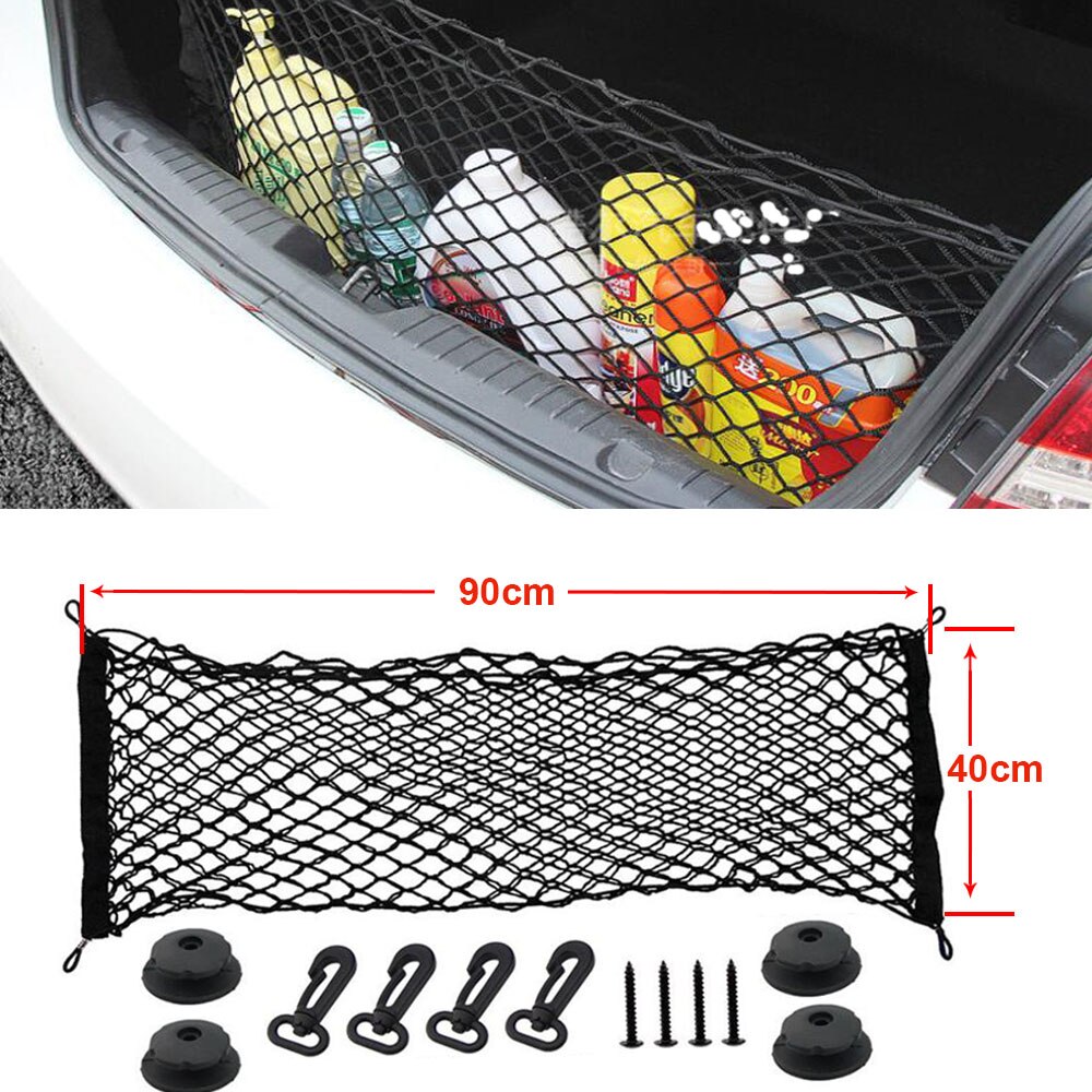 Universele Auto Kofferbak Boot Organizer Pocket Cargo Auto Netto Mesh Elastische Bagage Opslag W/4 Haken: 90X40