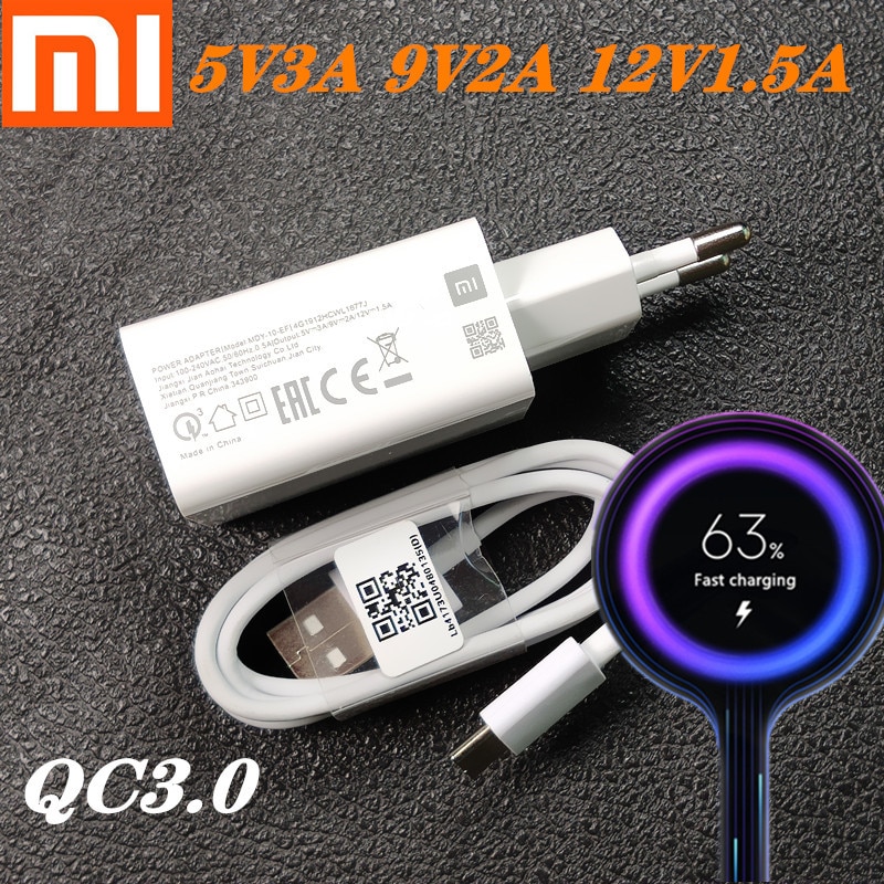 Originele xiaomi snellader  qc 3.0 snellaadstroomadapter usb-c-kabel voor 9t  a2 a3 9 se 18w 3 8 7