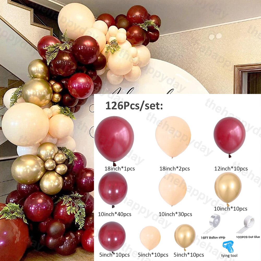 Burgundy Wine Red Balloons Garland Kit Red Gold Balloon Arch Christmas Balloons Garland Christmas Decor Valentine's Day Decor: K 126pcs