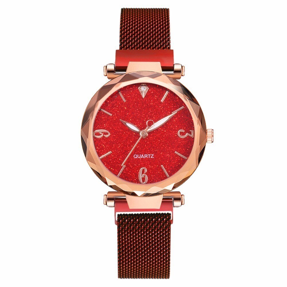 Vrouwen Magneet Gesp Sterrenhemel Horloge Luxe Dames Rvs Quartz Horloge Relogio Feminino: red