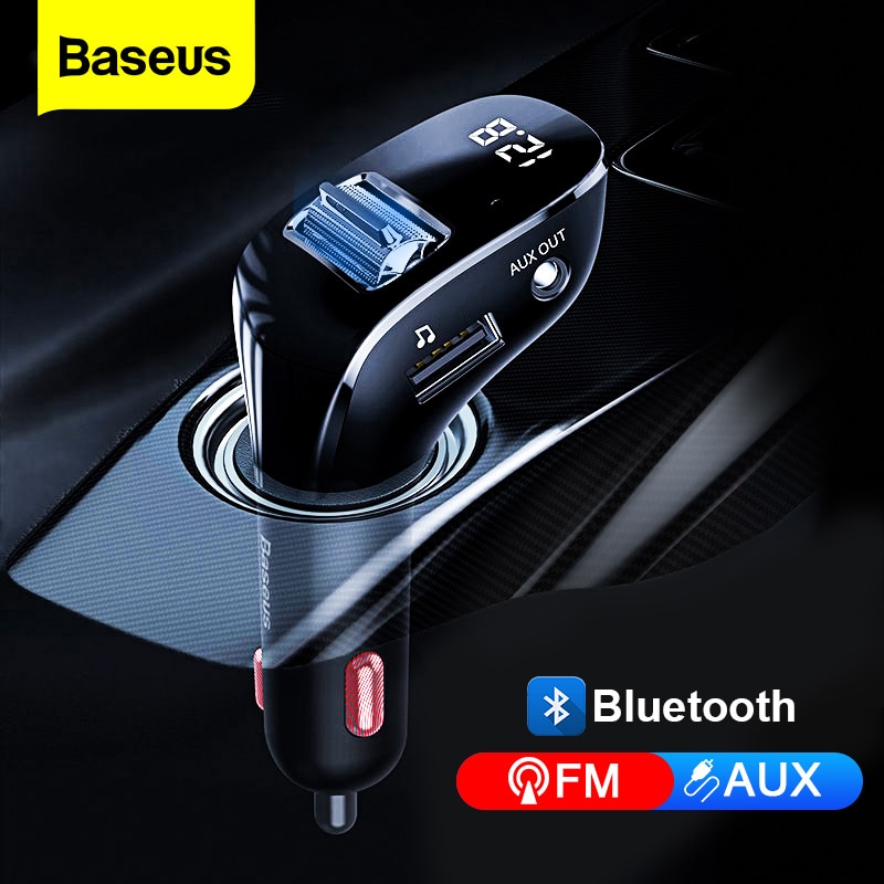 Baseus bil aux bluetooth adapter dobbelt usb biloplader fm sender håndfri bilsæt auto mp3 afspiller bluetooth bil modtager