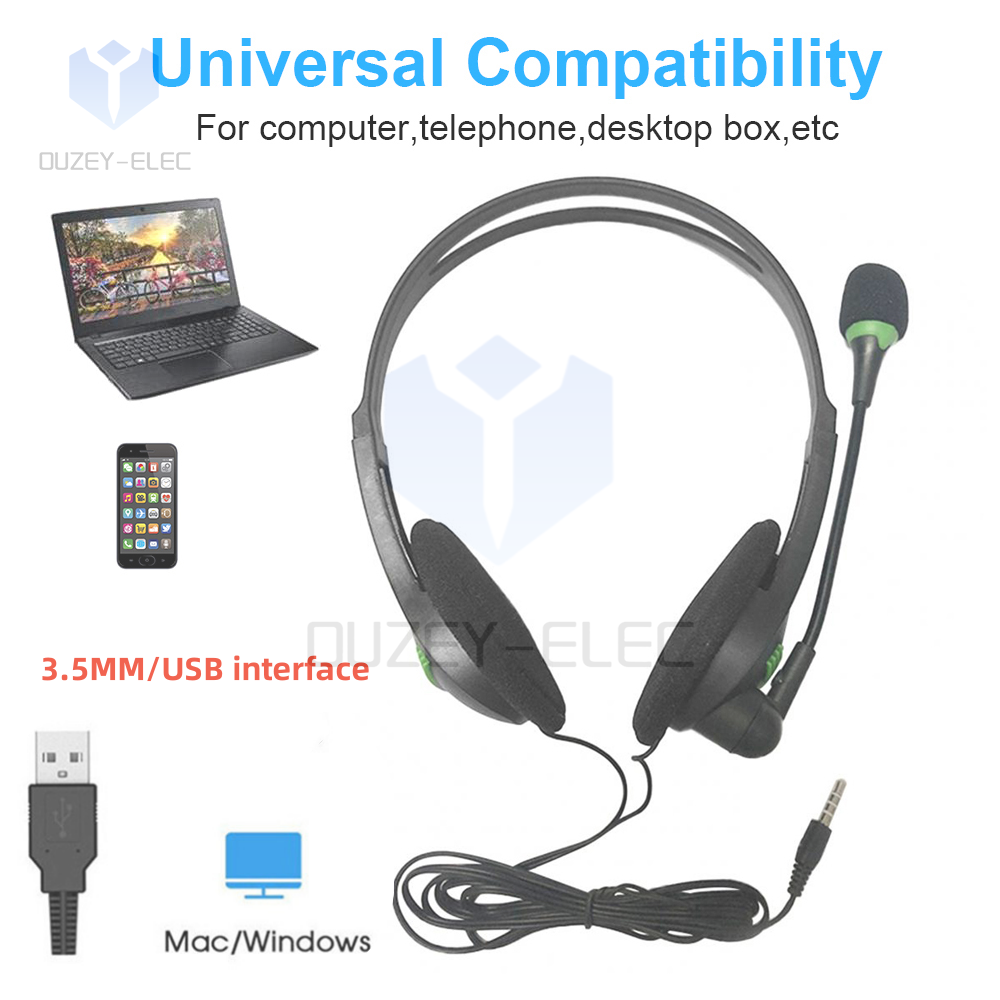 USB Headphones with Microphone Noise Cancelling & Volume Control Wired 3.5mm Phone Headset for PC Laptop Call Center Office