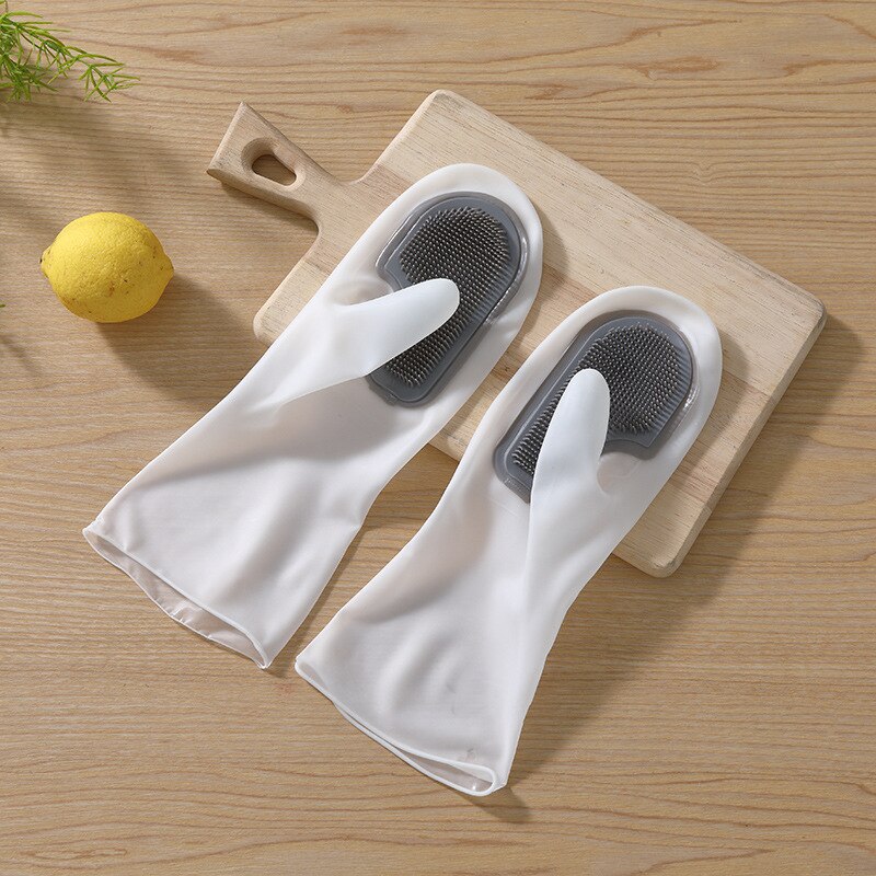 Household washing gloves brush plastic latex waterproof kitchen cleaning household washing gloves kitchen kitchen gloves: Double brush grey